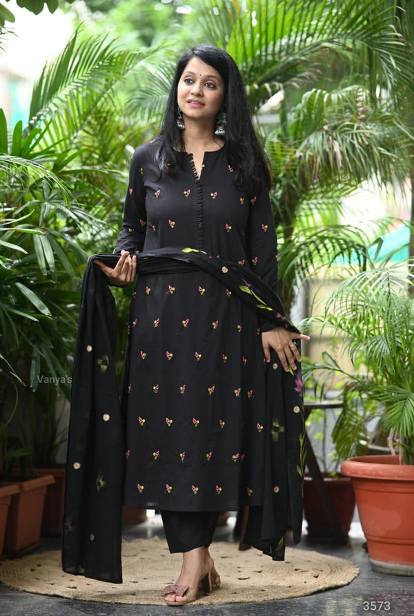 Midnight Petal Embroidered Set