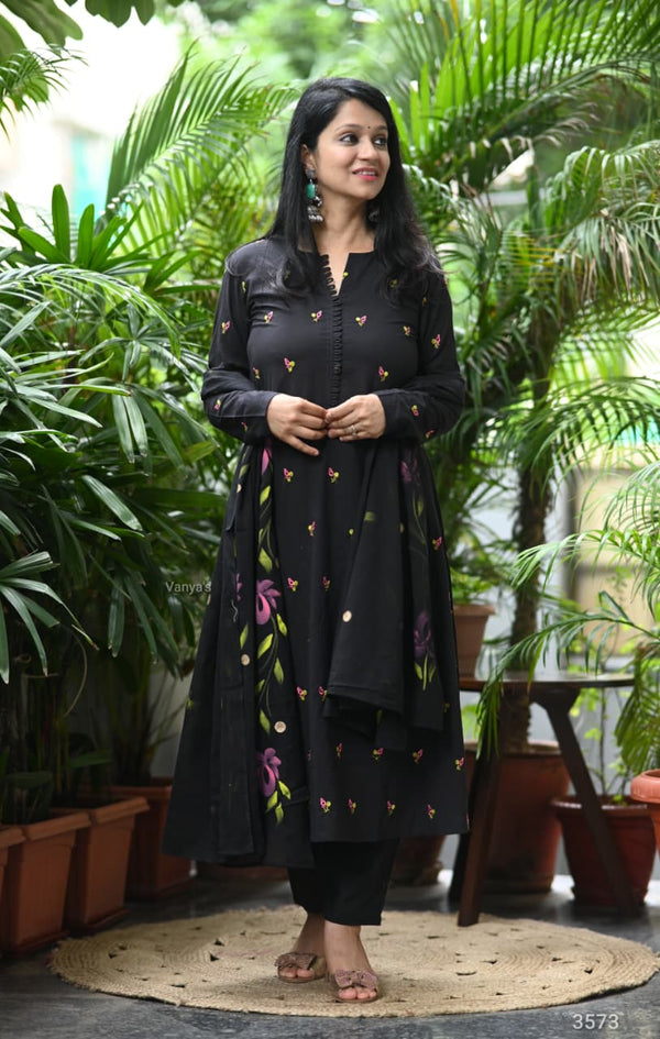 Midnight Petal Embroidered Set