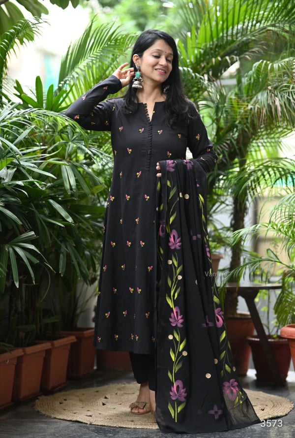 Midnight Petal Embroidered Set
