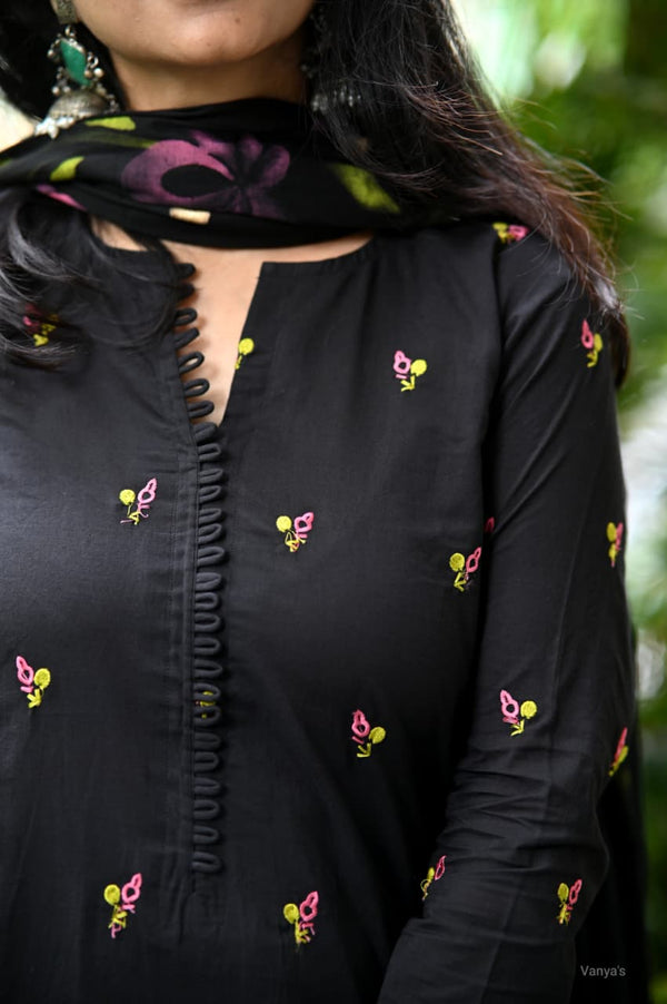 Midnight Petal Embroidered Set