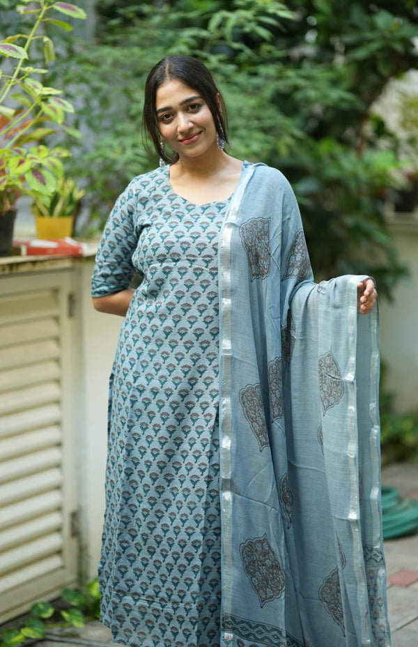 Neelaira Linen Hand Block Suit Set