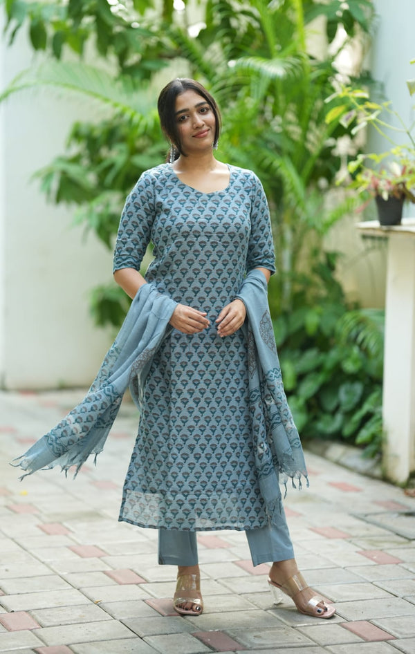 Neelaira Linen Hand Block Suit Set