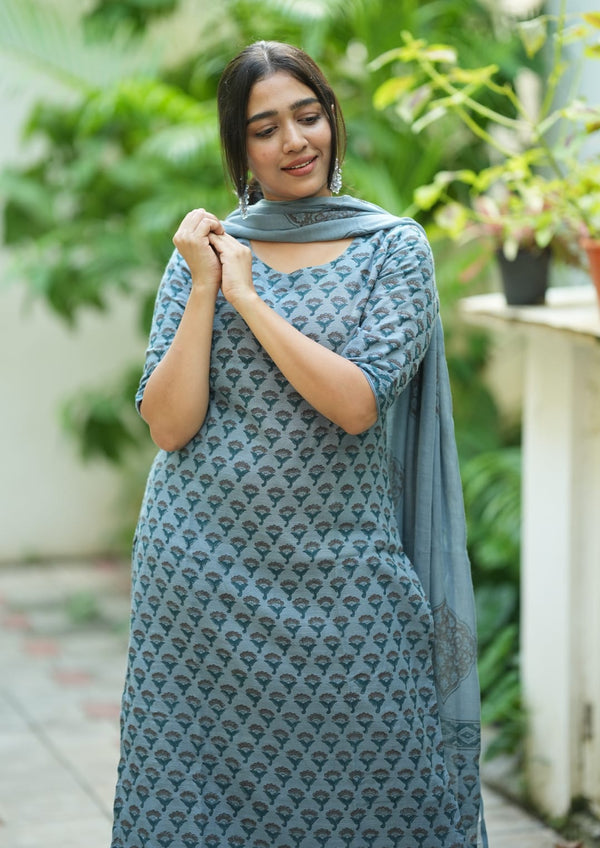 Neelaira Linen Hand Block Suit Set