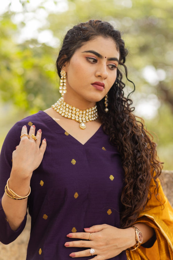 ✨Kashvi Premium Raw Banarasi Silk Zari Buti Suit Set-with mul lining