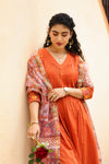 ✨Aarunika Orange Cotton Embroidered Suit Set with Hand Block Doria Dupatta
