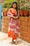 ✨Aarunika Orange Cotton Embroidered Suit Set with Hand Block Doria Dupatta