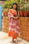 ✨Aarunika Orange Cotton Embroidered Suit Set with Hand Block Doria Dupatta