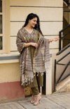 ✨Avanthika Olive Brown Cotton Embroidered Suit Set with Hand Block Doria Dupatta