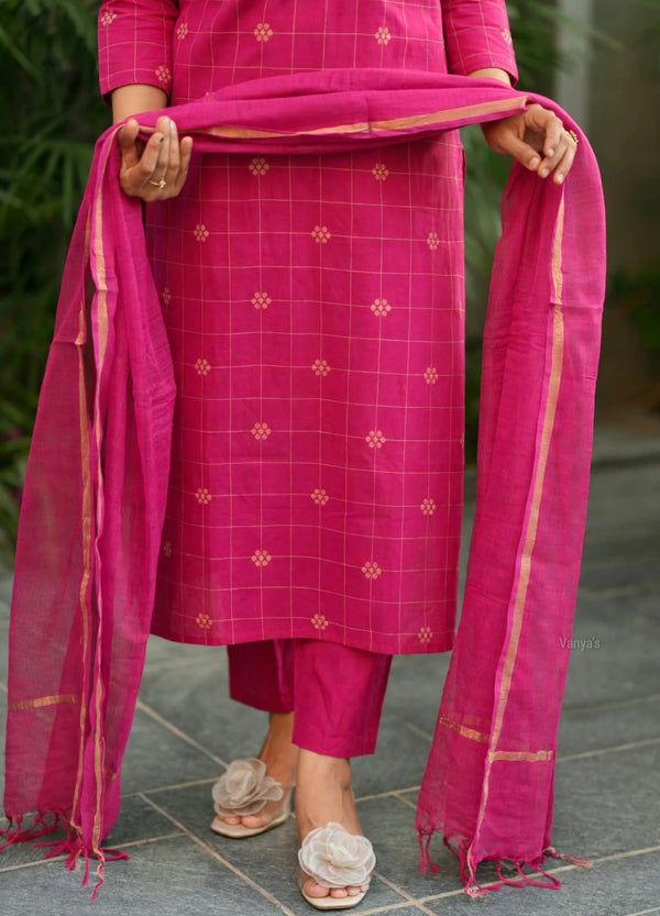 Sutra Pure Handloom Jacquard South Cotton Suit Set