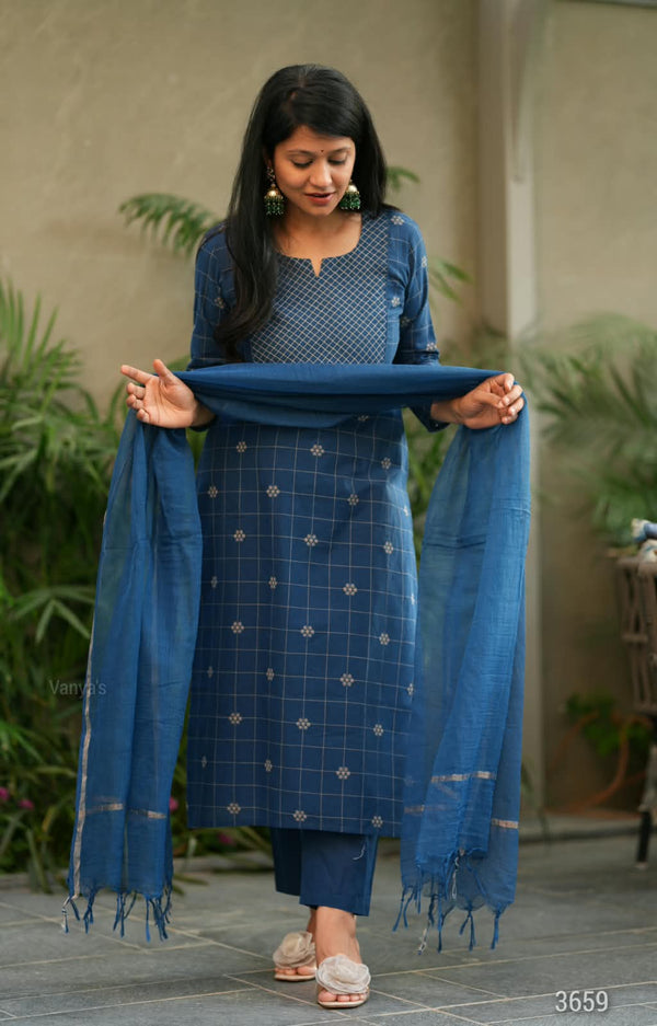 Sutra Pure Handloom Jacquard South Cotton Suit Set