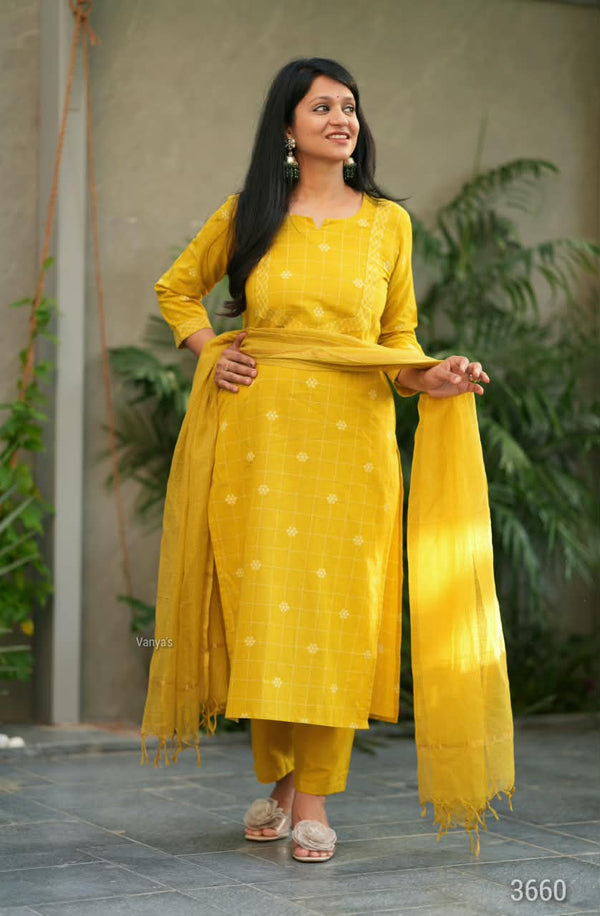 Sutra Pure Handloom Jacquard South Cotton Suit Set