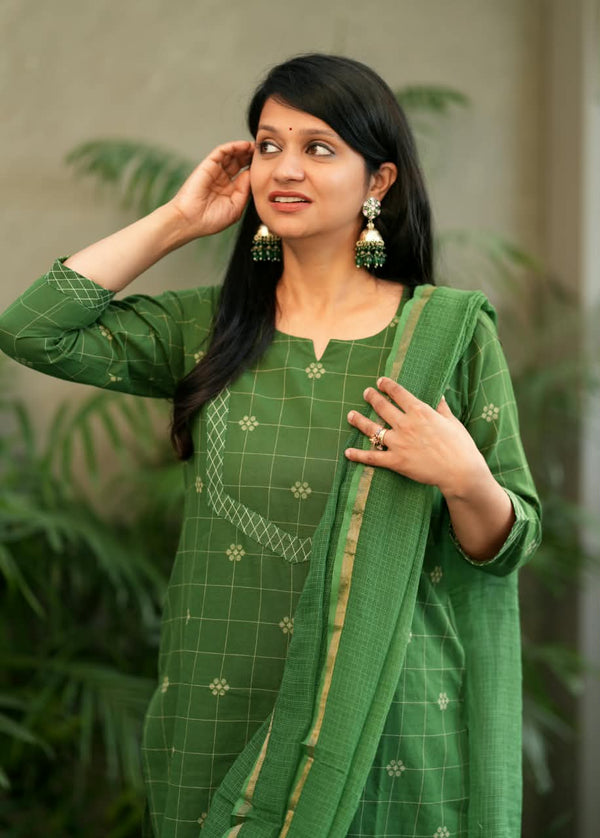 Sutra Pure Handloom Jacquard South Cotton Suit Set
