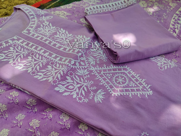 Blush lilac cotton embroidery suit sets