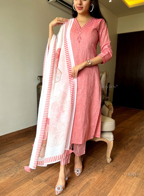 Khadi weaves peach handloom cotton suit sets