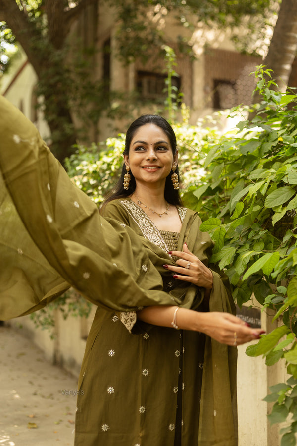 Saanjh Pure Cotton Embroidery Suit Sets- Two colours