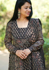 Manjiri Ajrak Cotton Anarkali Suit Sets- Black