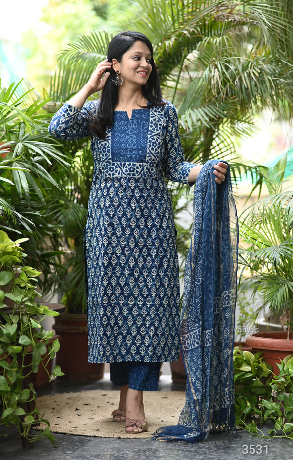 Meharinsha Indigo Bloom Handblock Suit Set 🌿