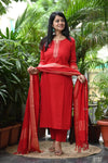 Dharini Chettinad Handloom Cotton Suit sets-Rust