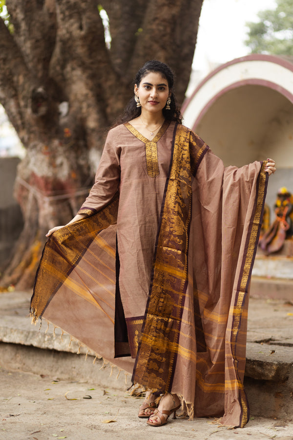 Bhumi Sutra kanchi pattu cotton Suit Set- pure pattu with lining