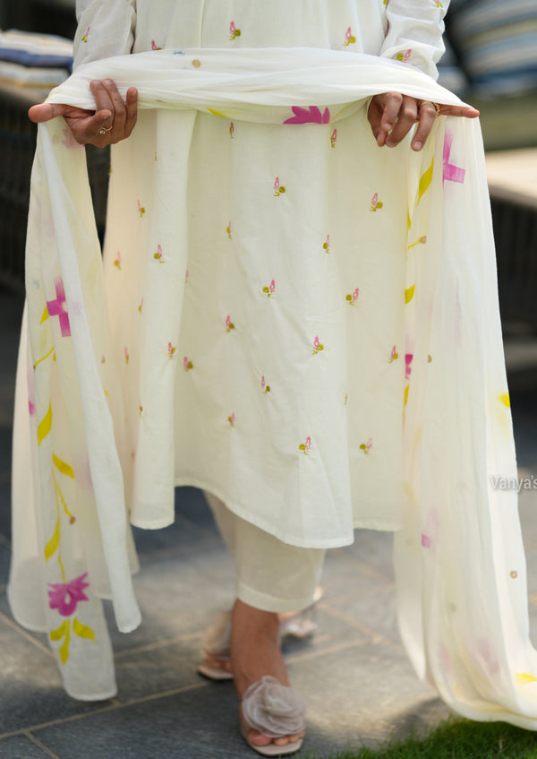 Pure Cotton Embroidery A line suit sets-With Full Mul Lining
