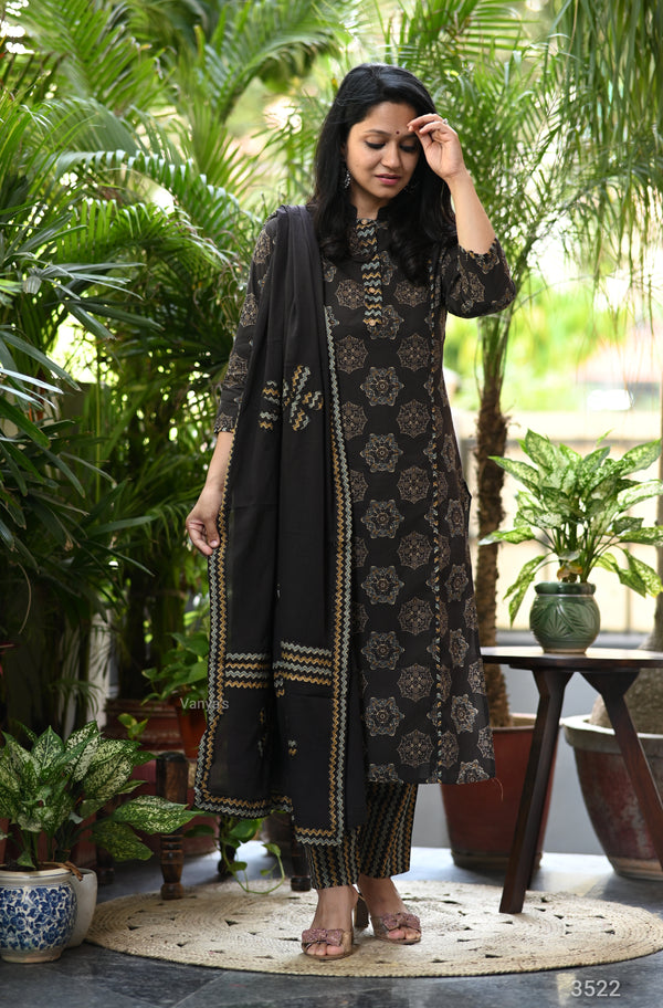 Kanika Black Ajrak Applique Suit Sets