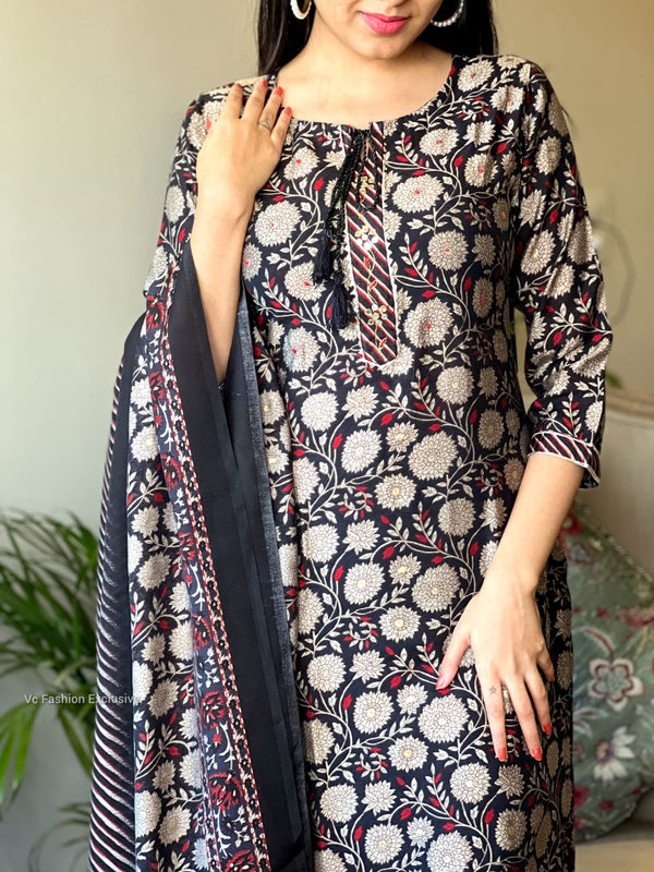 Muslin black soft kurta set-BUY1GET1