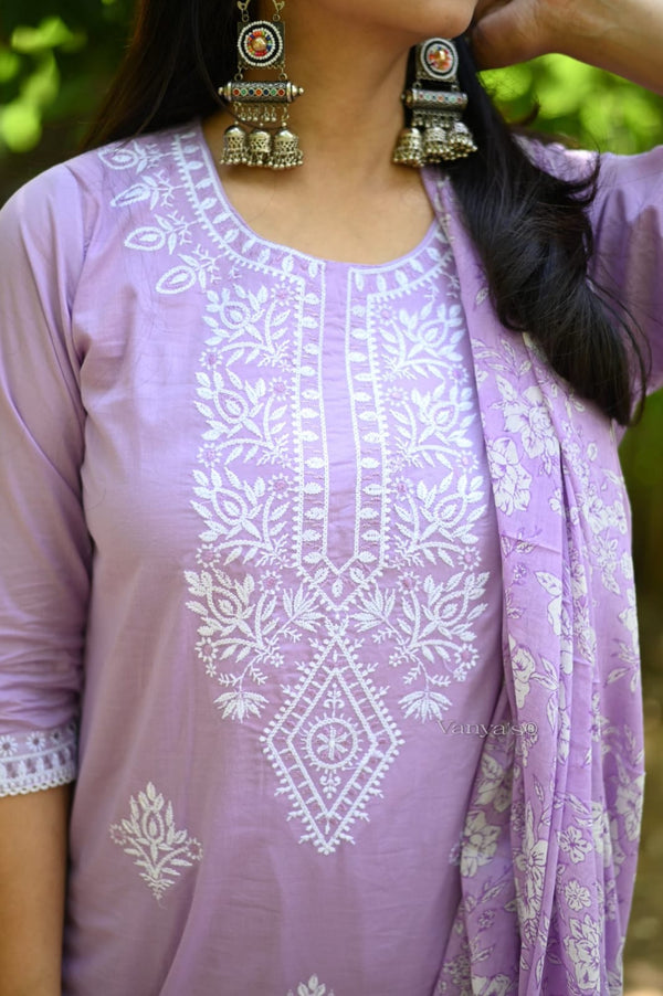 Blush lilac cotton embroidery suit sets