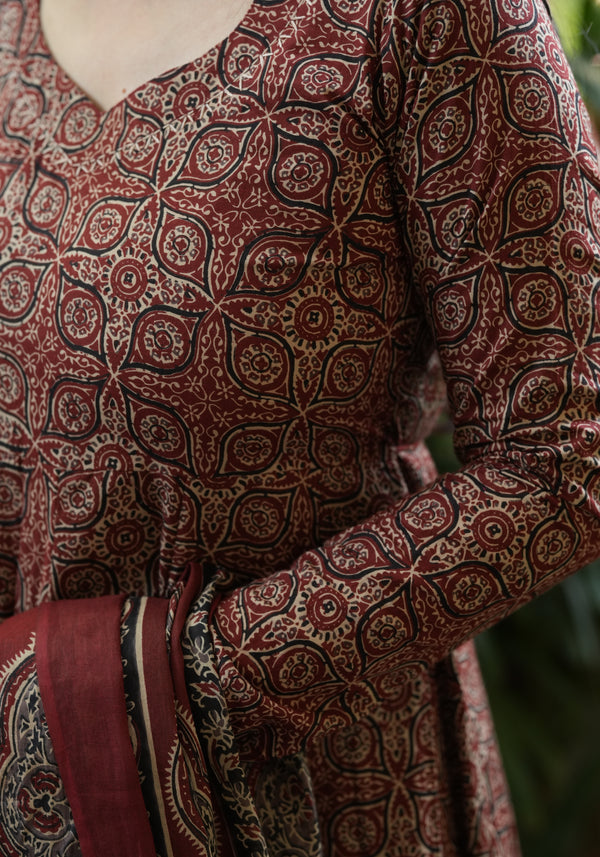 Antrika cotton ajrak anarkali suit sets
