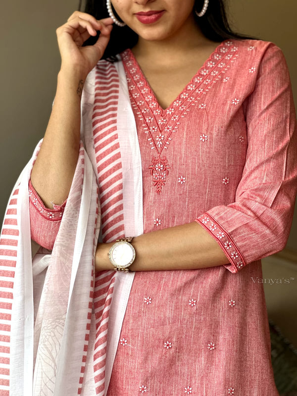 Khadi weaves peach handloom cotton suit sets