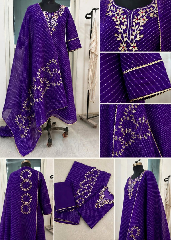 🪻 Monishika Purple Lehriya Grace Kota Doria in Soft Ethnic Sophistication