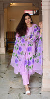 Hand Brush Kota Doria Suit Sets- Pastel Lavender