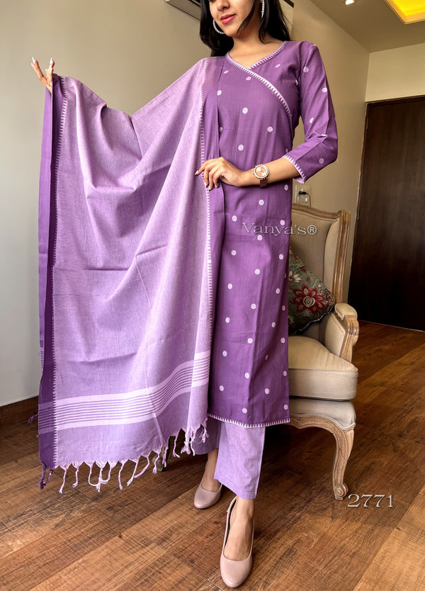 Polka pattu pure south handloom cotton suit sets