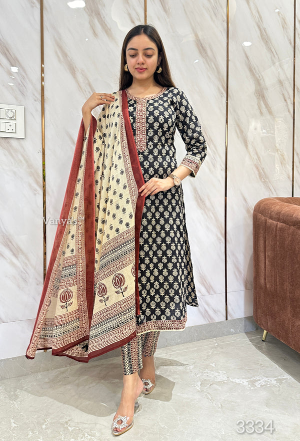 Black cream cotton kurta set-BUY1GET1