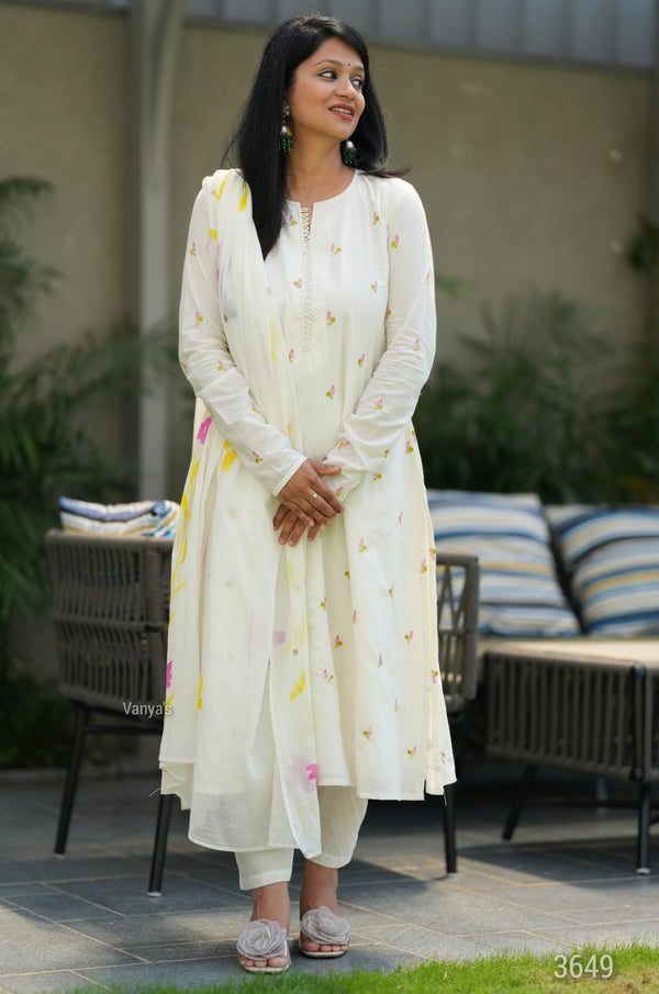 Pure Cotton Embroidery A line suit sets-With Full Mul Lining