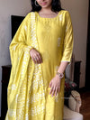 Yellow batik self embroidery suits