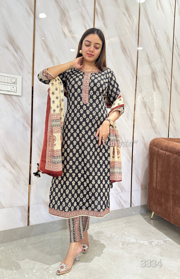 Black cream cotton kurta set-BUY1GET1