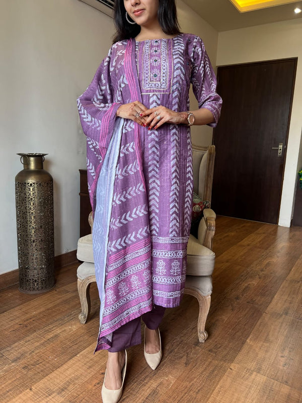 Wine self silk suit sets