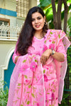 Hand Brush Kota Doria Suit Sets- Pink