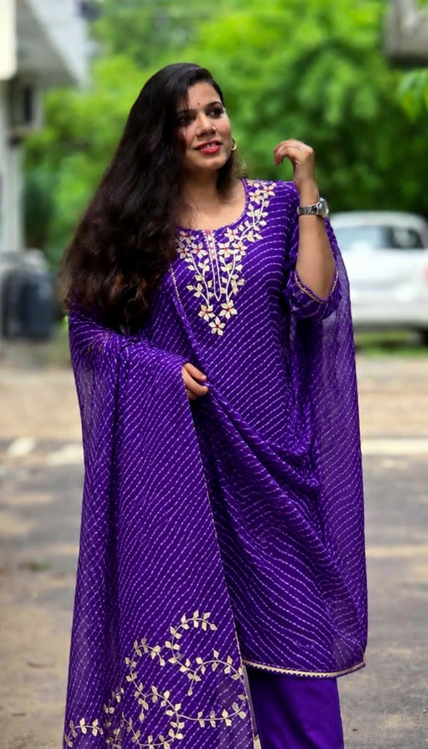 🪻 Monishika Purple Lehriya Grace Kota Doria in Soft Ethnic Sophistication