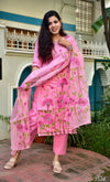 Hand Brush Kota Doria Suit Sets- Pink