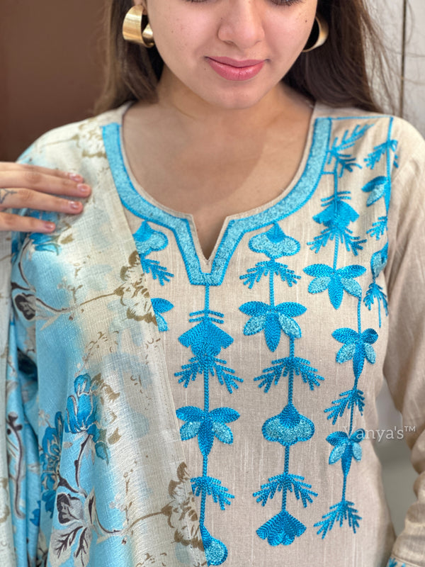 Khadi cotton embroidery suit sets-Buy1Get1