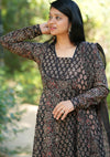Manjiri Ajrak Cotton Anarkali Suit Sets- Black
