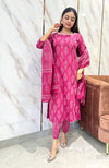 Bloom pink cotton discharge print suit sets