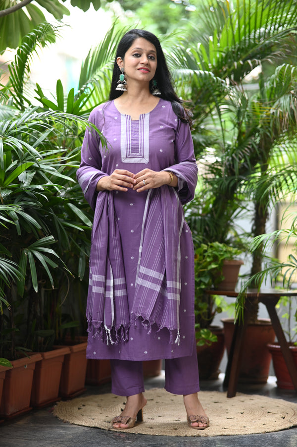 Lavender Pattu Handloom South Cotton weaving Suit sets