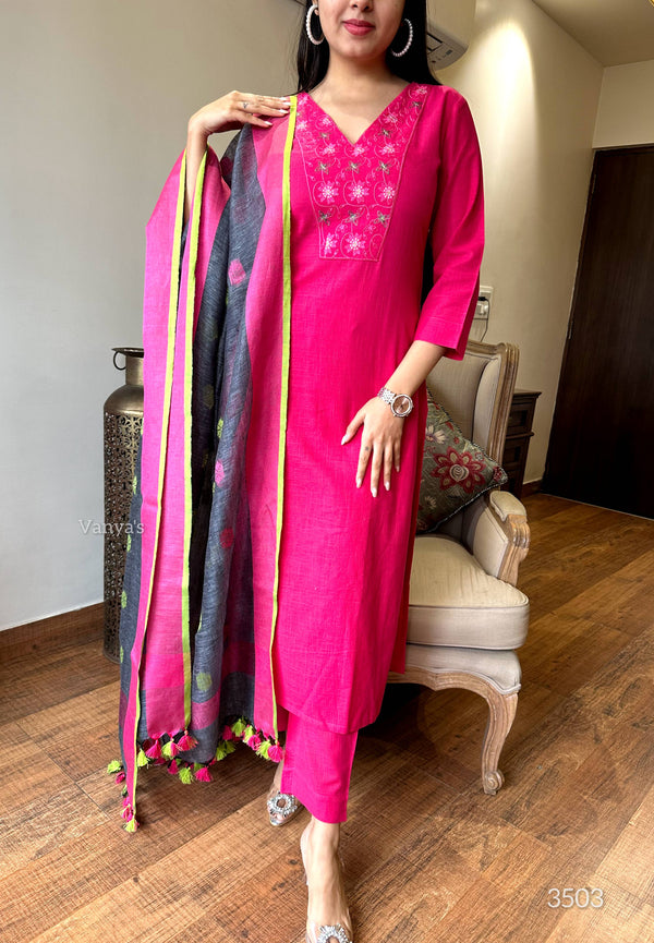 Karvi Handloom cotton Suit sets with linen Duppata