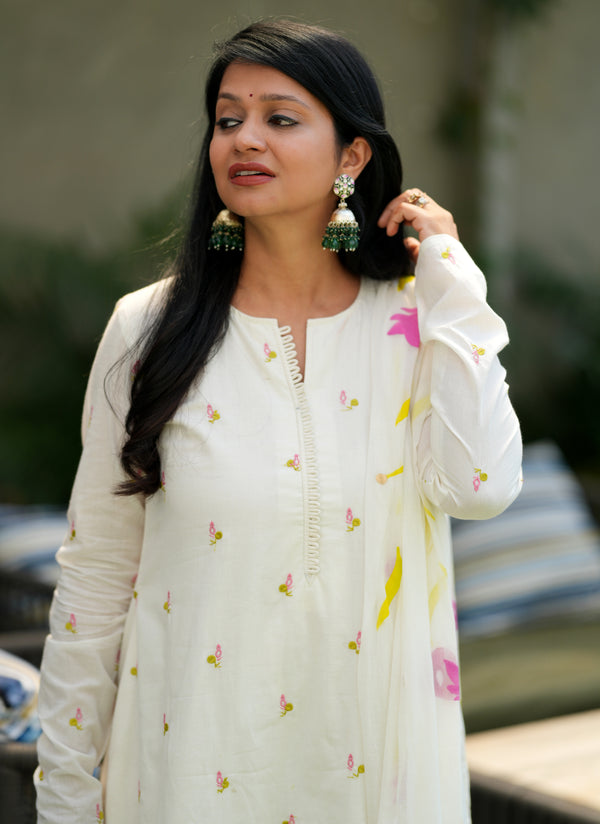 Pure Cotton Embroidery A line suit sets-With Full Mul Lining