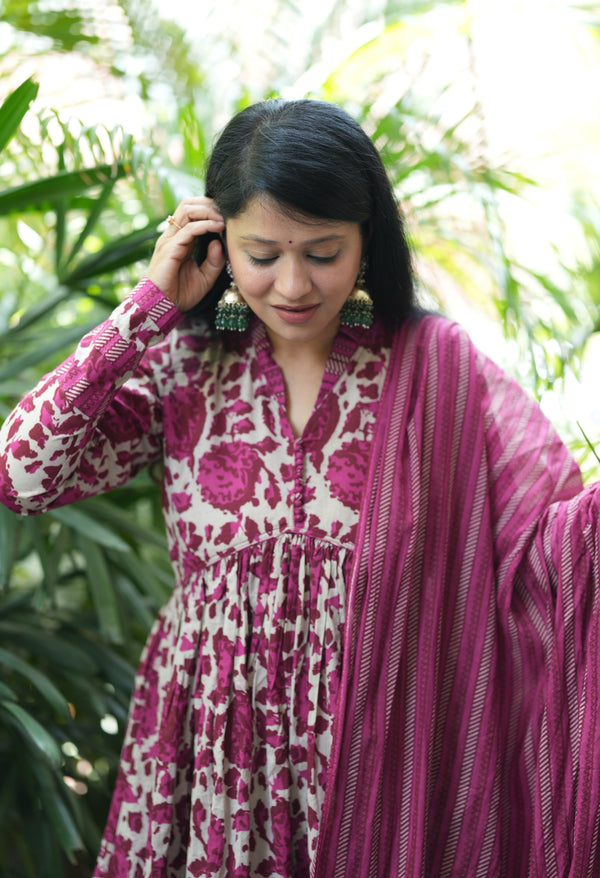 Gulnashi- pink floral Anarkali suit sets