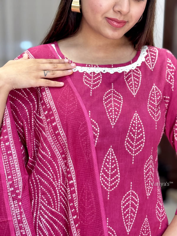 Bloom pink cotton discharge print suit sets