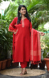 Dharini Chettinad Handloom Cotton Suit sets-Rust