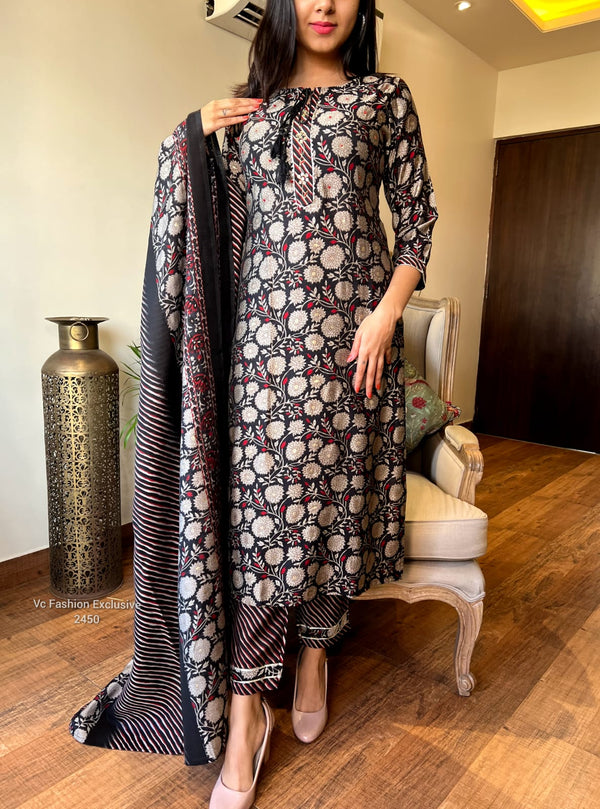 Muslin black soft kurta set-BUY1GET1